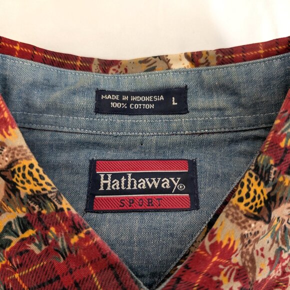 Hathaway Sport‎ Shirt Men’s L Red Hunting Vtg All Over Print Button Down Collar - Picture 11 of 13